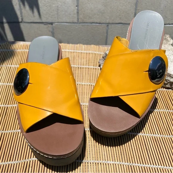 Zara Shoes Zara Woman Honey Yellow And Gray Crossover Platform